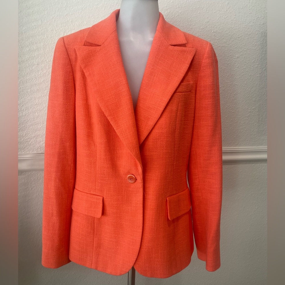 Dana Buchman Linen Blend Blazer Suit Jacket 10 Coral Pink Preppy Colorful